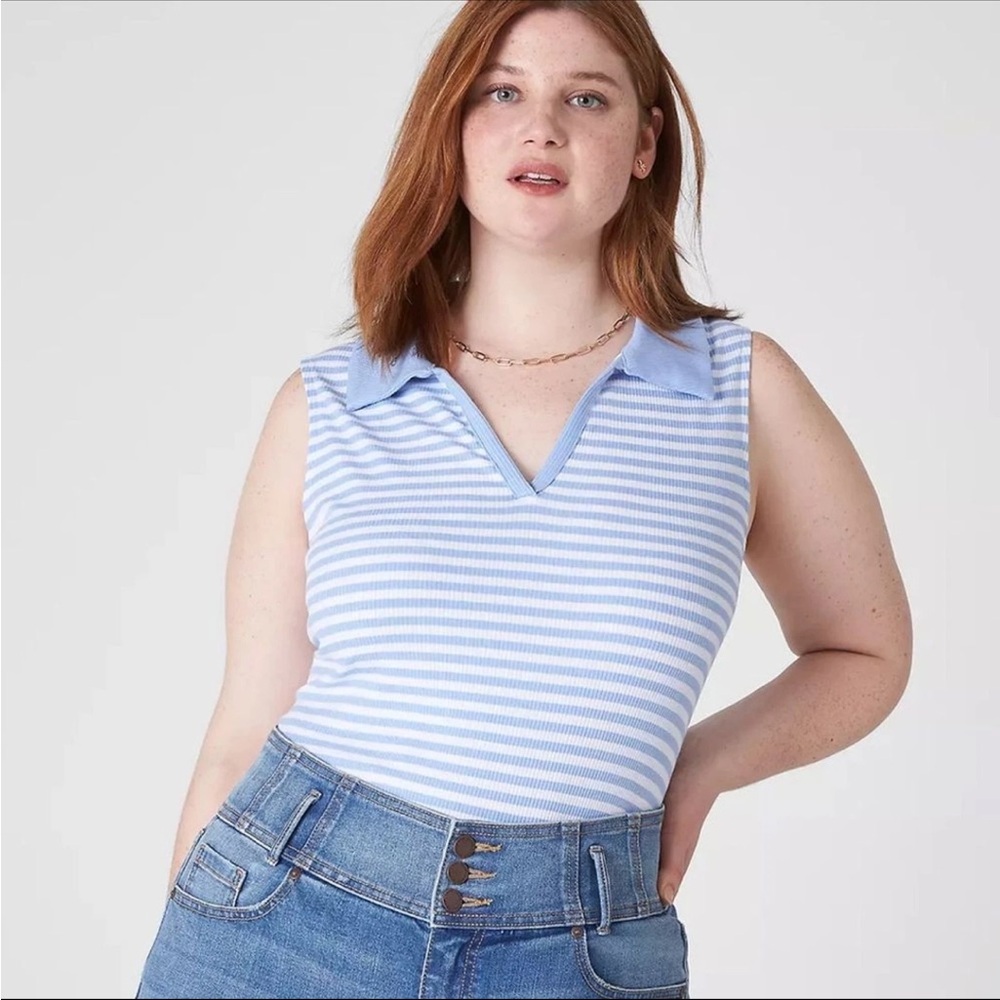 Lane Bryant Fitted Sleeveless Ribbed Striped Polo 26/28